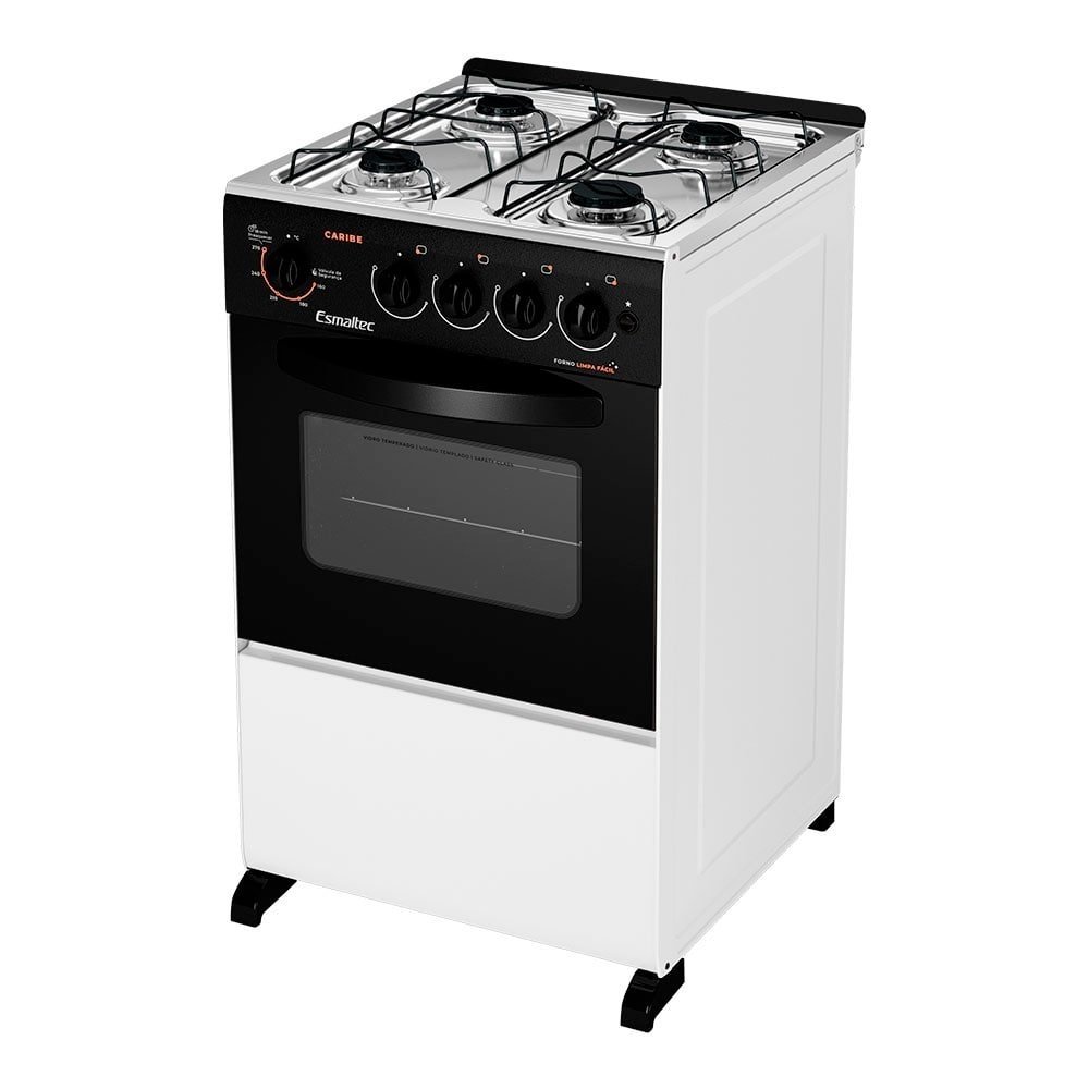 Fogão de Piso Esmaltec 4 Bocas Caribe 4112 - Acendimento Automático, Branco, Bivolt
