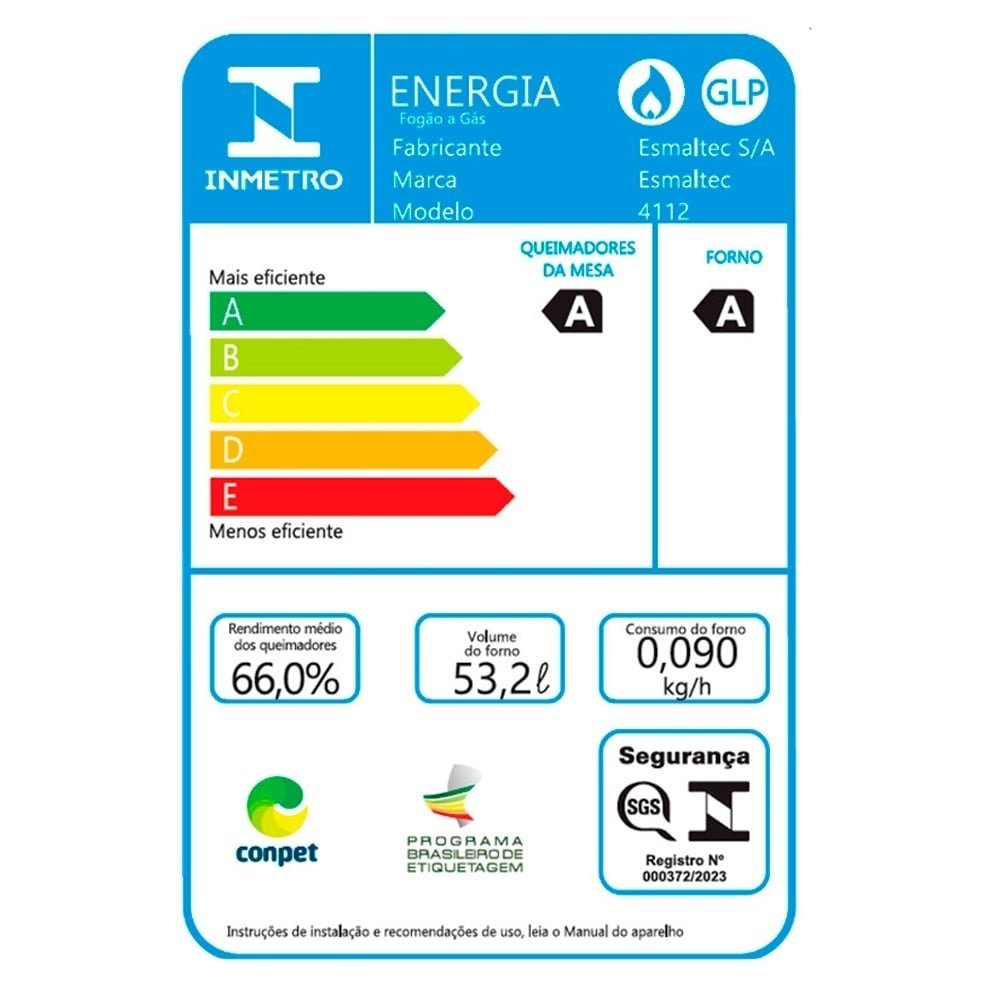 Fogão de Piso Esmaltec 4 Bocas Caribe 4112 - Acendimento Automático, Branco, Bivolt