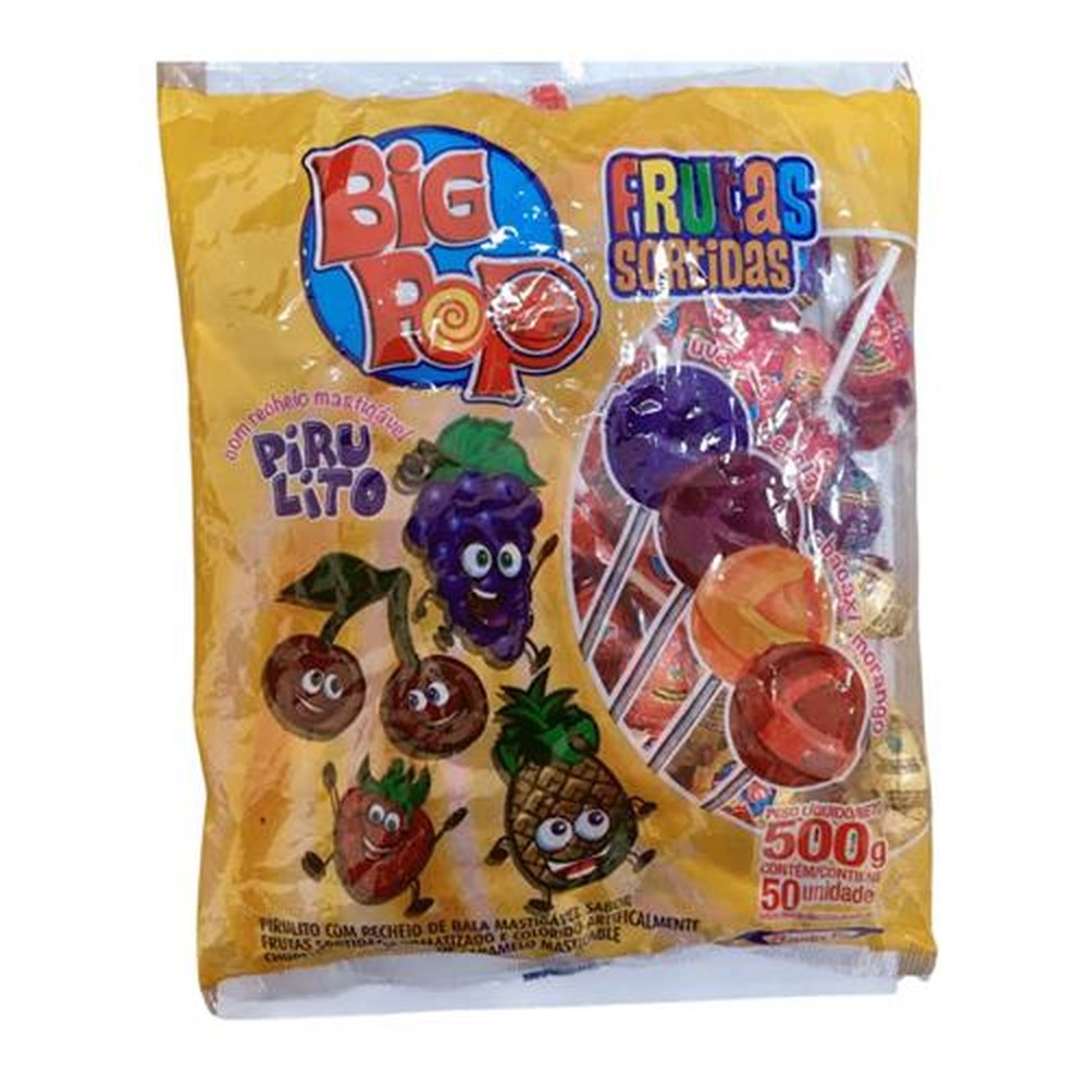 Pirulito Big Pop Frutas Sortidas Com Recheio Mastigável Santa Fé 500g