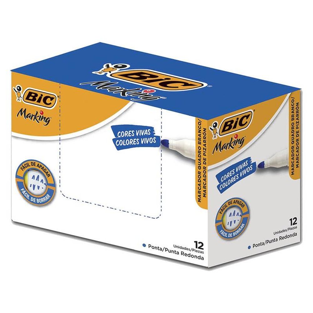Pincel Marcador de Quadro Branco Bic Marking Azul Caixa Com 12 Unidades