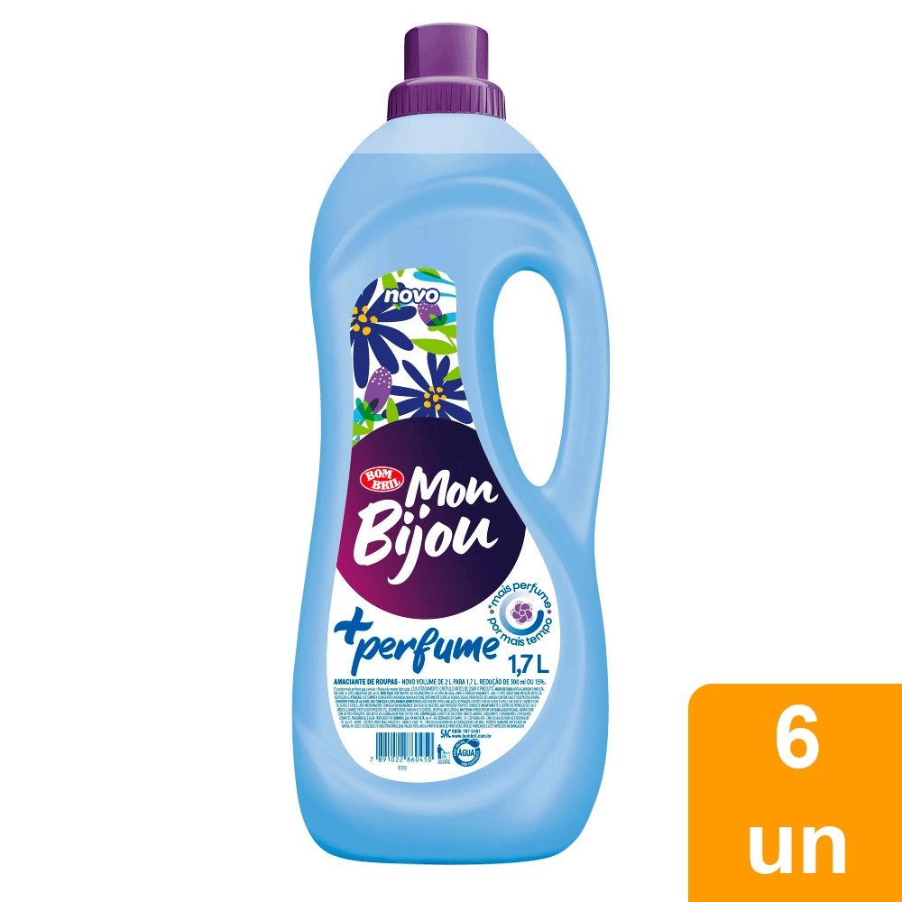 Amaciante Mon Bijou Azul + Perfume 1,7 Litros - Embalagem com 6 Unidades