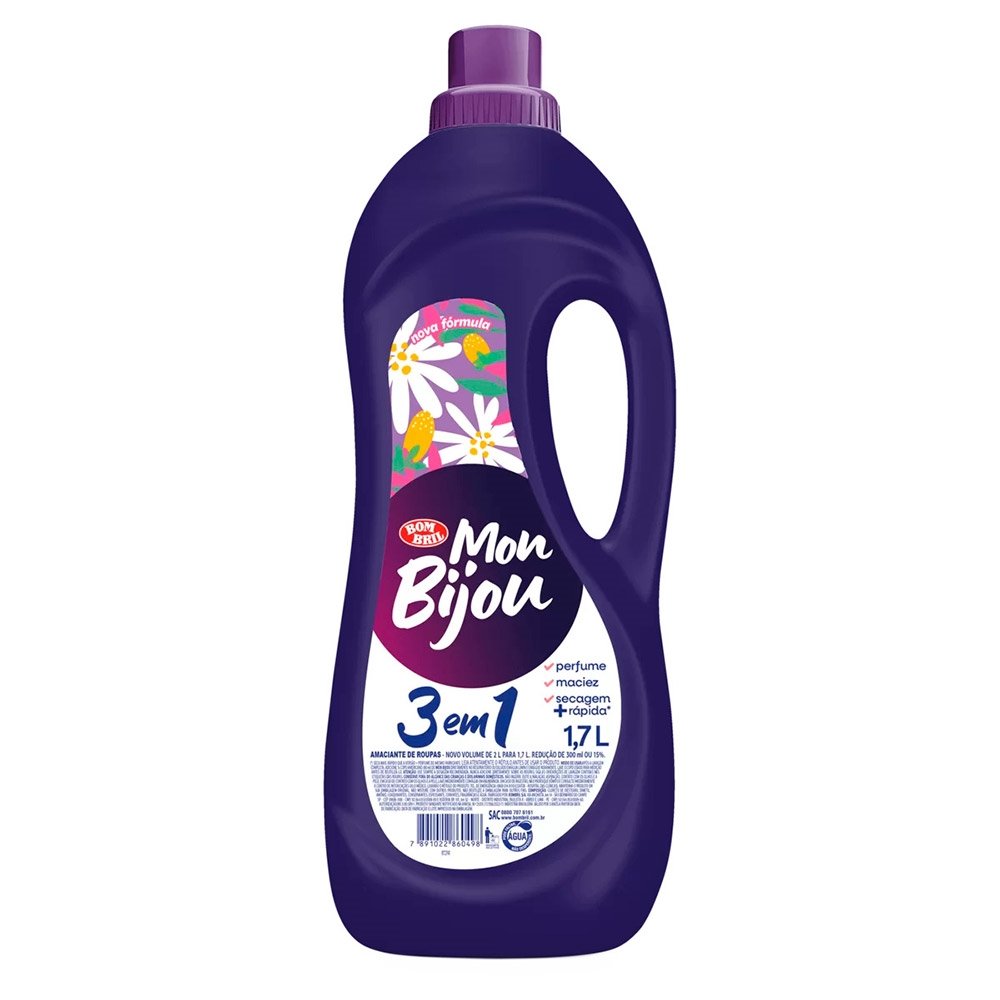 Amaciante Mon Bijou Roxo 3 em 1 1,7 Litros - Embalagem com 6 Unidades