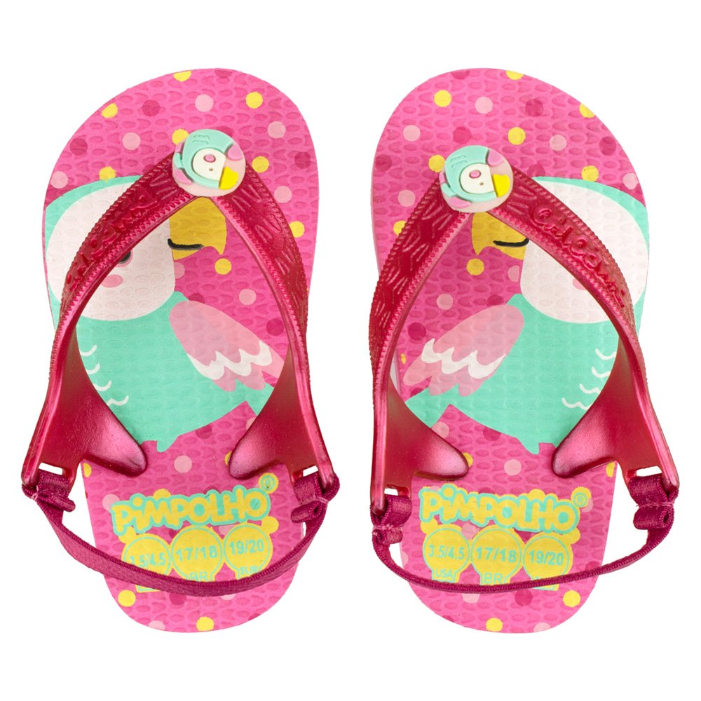 Kit Sandália Praiana Baby Rosa/Papagaio Feminino Pimpolho Com 12 Pares - Numeração 17 A 23