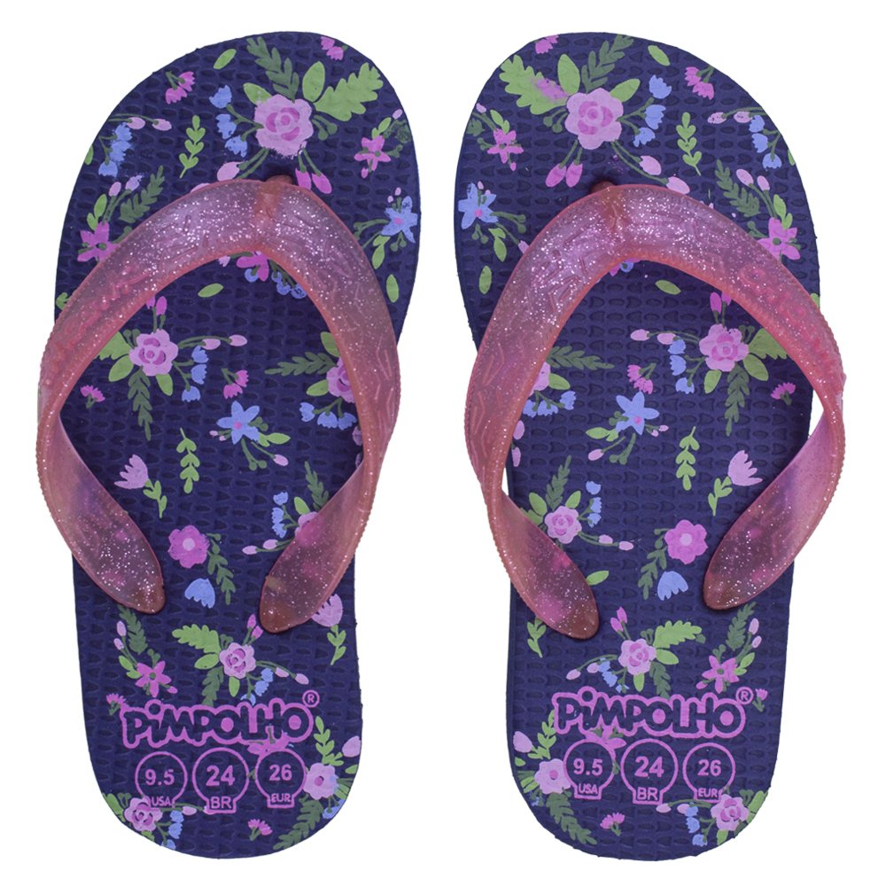 Kit Sandália Praiana Kids Marinho/Flores Feminino Pimpolho Com 12 Pares - Numeração 24 A 32