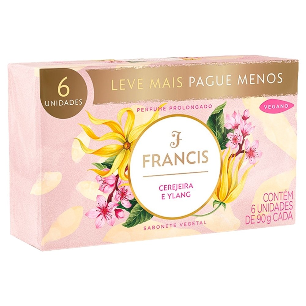 Sabonete Francis Luxo Cerejeira e Ylang Rosa 90g - Embalagem c/ 6 Unidades