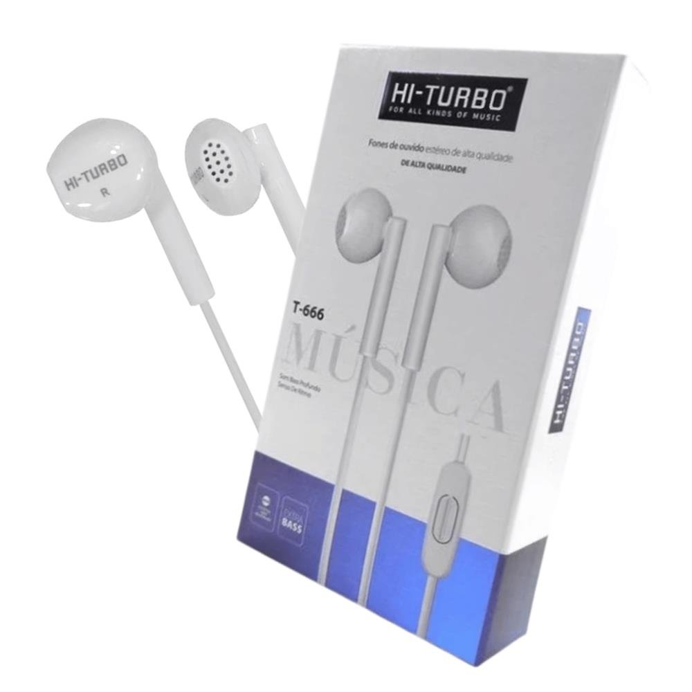 Fone de Ouvido com Microfone Auricular Com Fio P2 3,5mm Estéreo Hi-Turbo Branco
