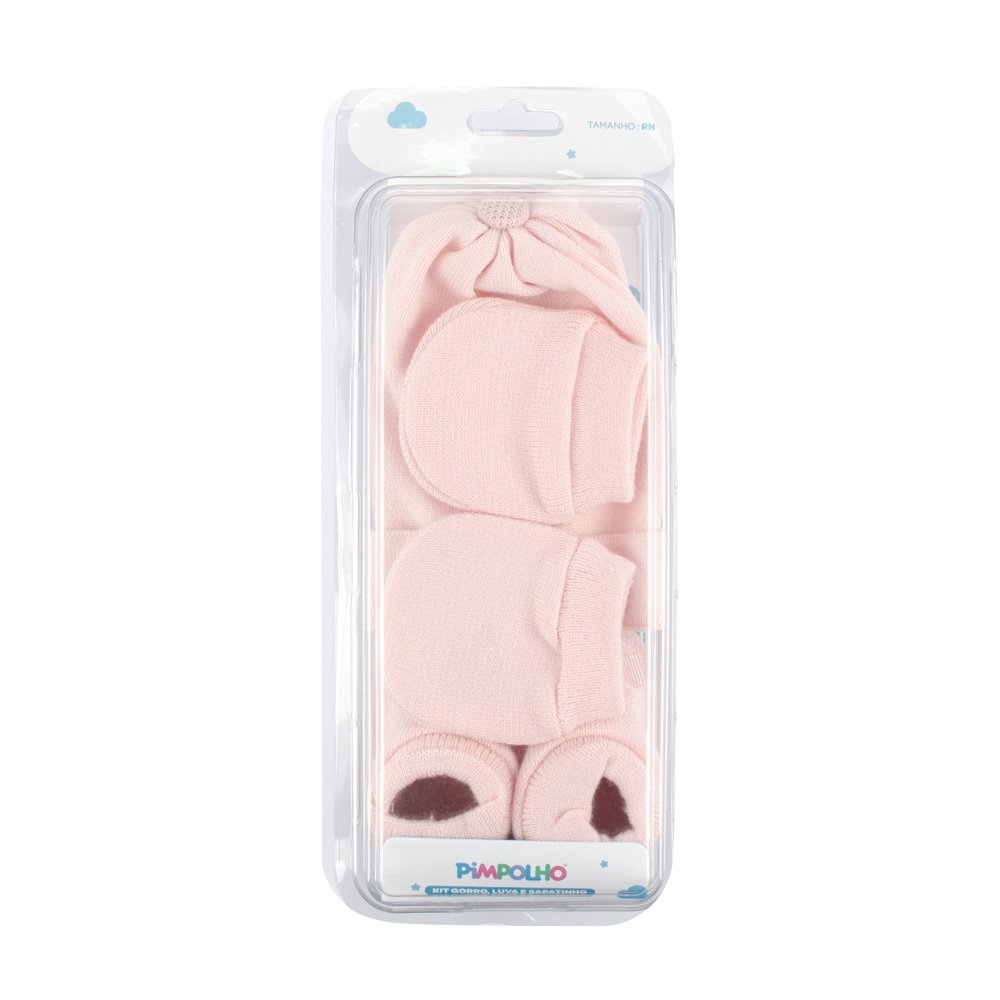 Pack Com 6 Kit Gorro Luva E Sapato Recém Nascido Feminino Pimpolho