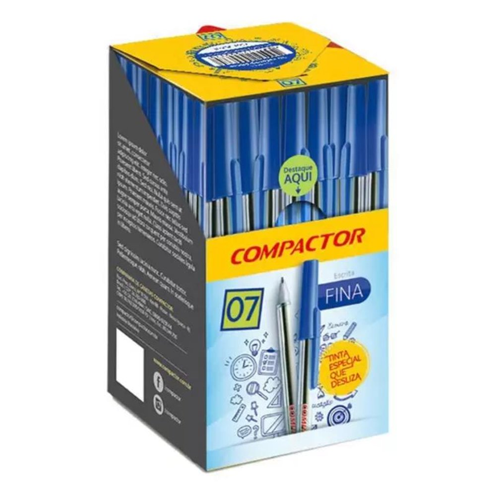 Caneta Esferográfica Compactor 0.7 Azul Escrita Fina Caixa com 50 unidades