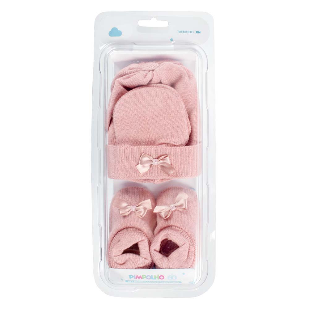 Pack Com 6 Kit Gorro Luva E Sapato Recém Nascido Feminino Pimpolho