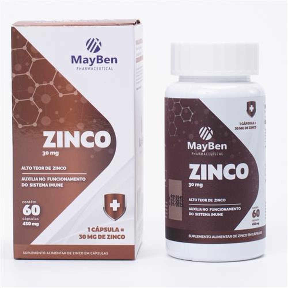 Zinco 30mg 450mg com 60 Capsulas Gelatinosa Mayben