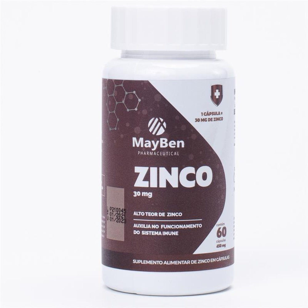 Zinco 30mg 450mg com 60 Capsulas Gelatinosa Mayben