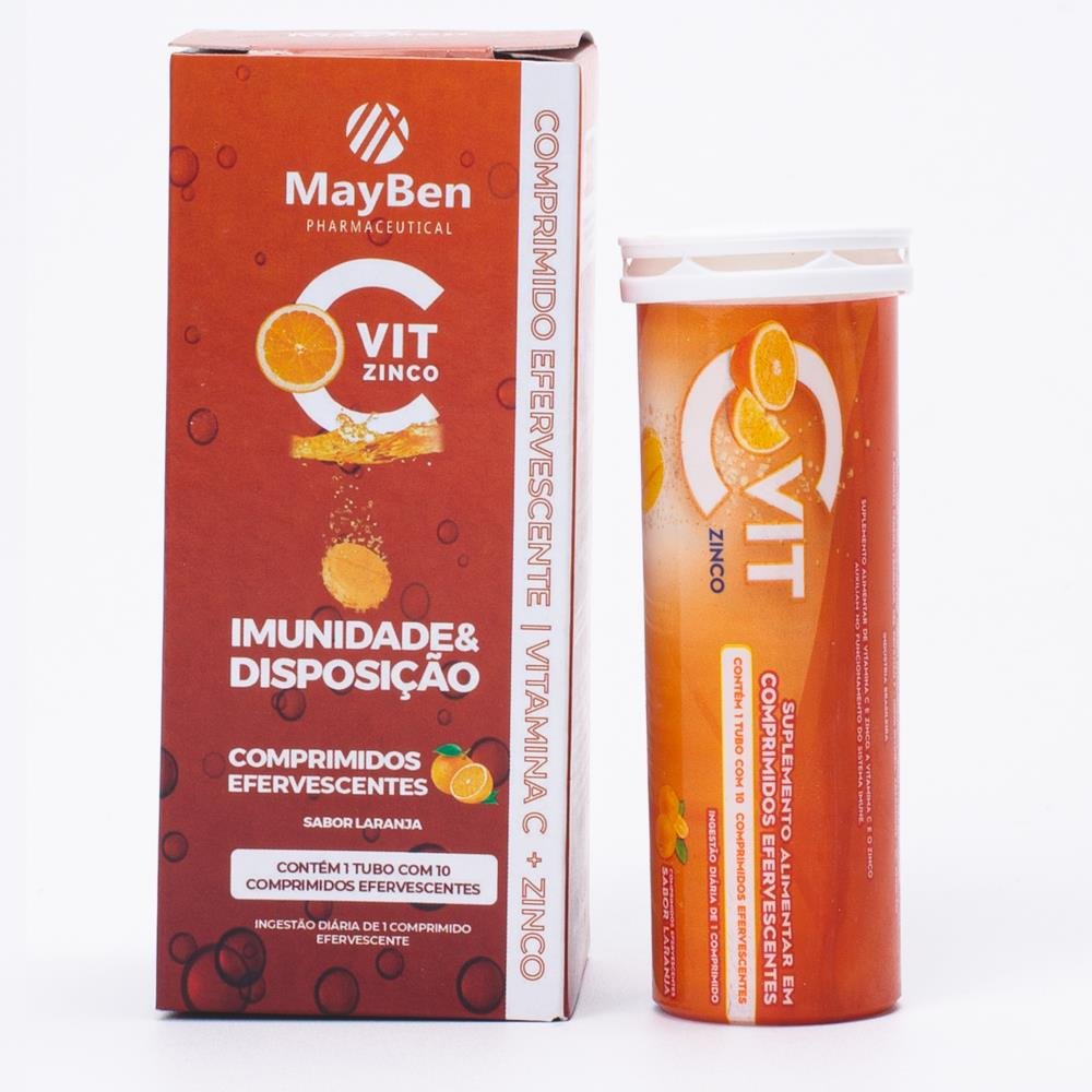 Cvit + Zinco Efervescente com 10 Capsulas Sabor Laranja Vitamina C + Magnezio + Zinco Mayben