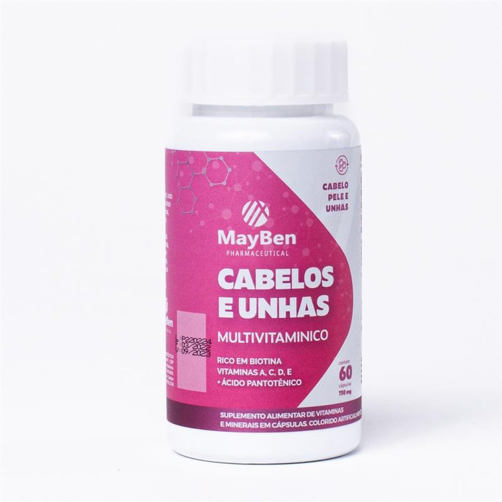 Cabelos e Unhas 750mg com 60 Capsulas Gelatinosas (Biotina + Vit A, C, D, e + Acido Pant.) Mayben