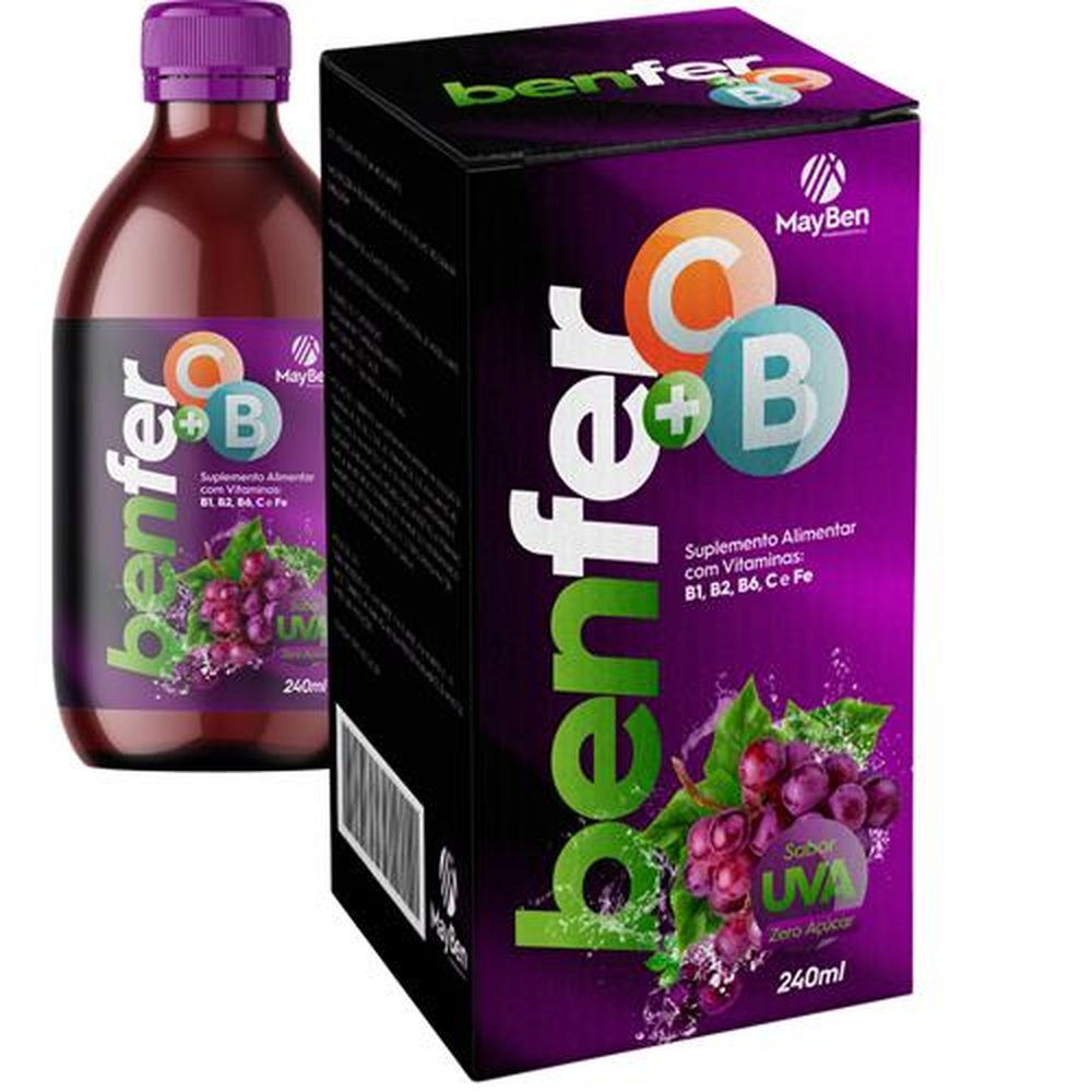 Benfer 240ml Xarope Ferro + Vitaminas B1 + B2 + B6 e C Uva Mayben