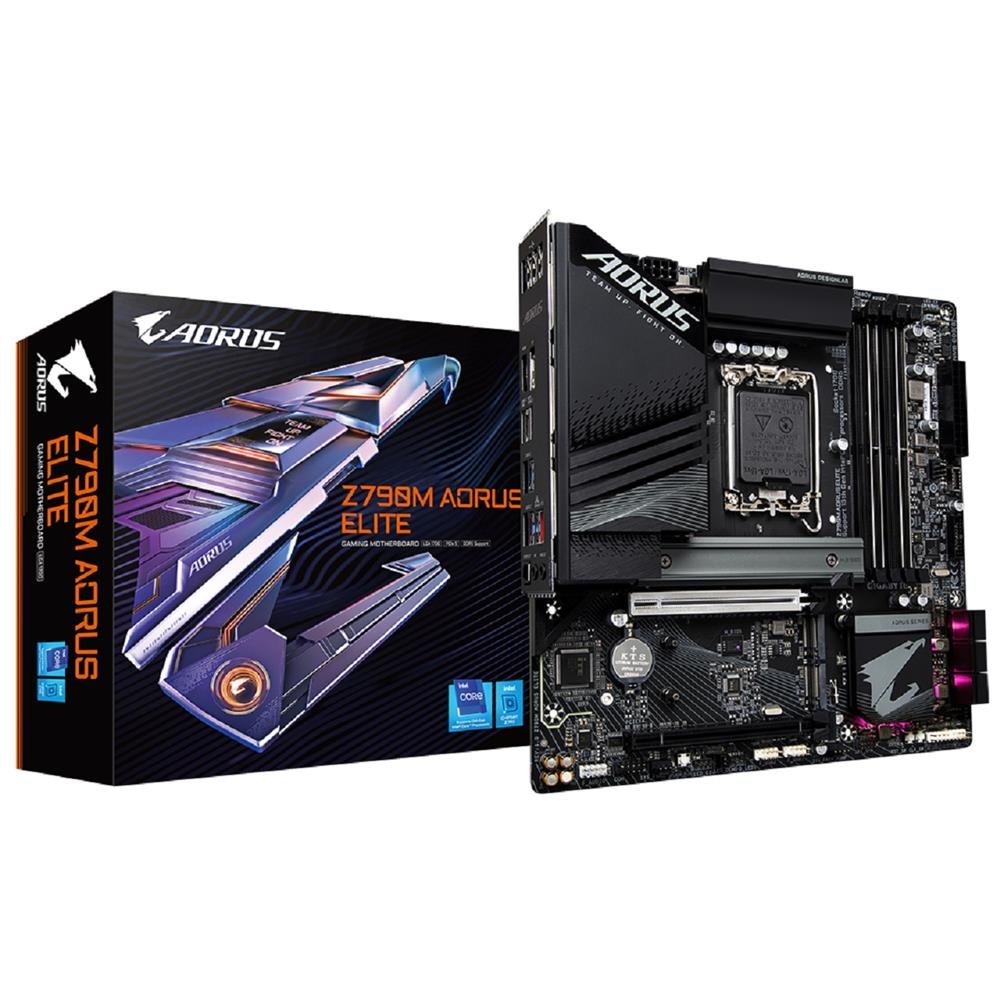 Placa Mãe Gigabyte Z790M Aorus Elite, Chipset Z790, Intel LGA 1700, Micro ATX, DDR5