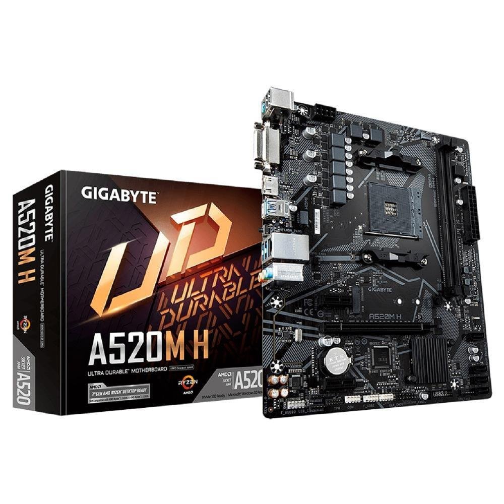 Placa Mãe Gigabyte A520M H, Chipset A520, AMD AM4, Micro ATX, DDR4