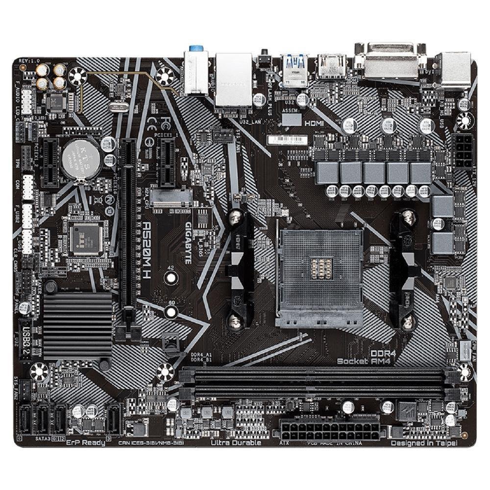 Placa Mãe Gigabyte A520M H, Chipset A520, AMD AM4, Micro ATX, DDR4