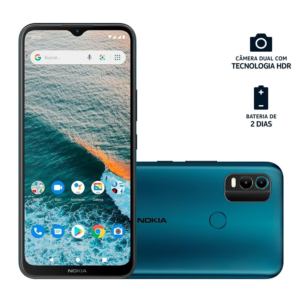Smartphone Nokia C21+ - Azul, Tela 6.5", 4G+Wi-Fi, Câm. Traseira 13MP+2MP, Câm. Frontal 5MP, 2GB RAM, 128GB