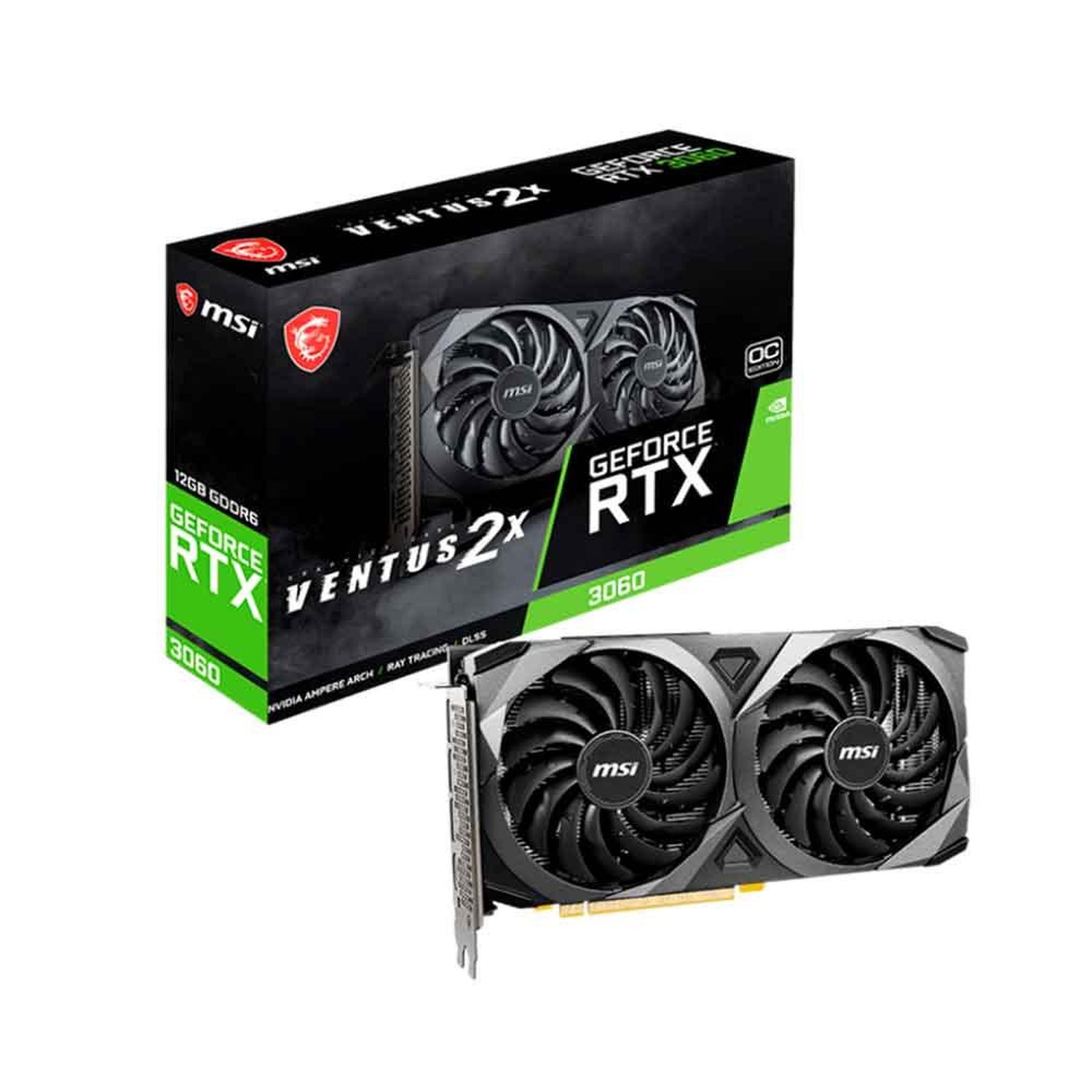 Placa de Vídeo MSI GeForce RTX 3060 Ventus 2X Black 12G OC, 12GB GDDR6, DLSS, Ray Tracing, 912-v397