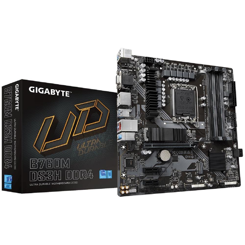 Placa Mãe Gigabyte B760M DS3H DDR4, Chipset B760, Intel LGA1700, mATX
