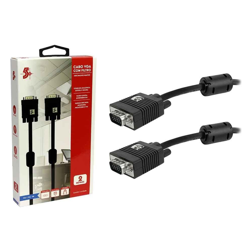 Cabo Vga Macho + Vga Macho 2m C/filtro Preto 5+ - 018-9572