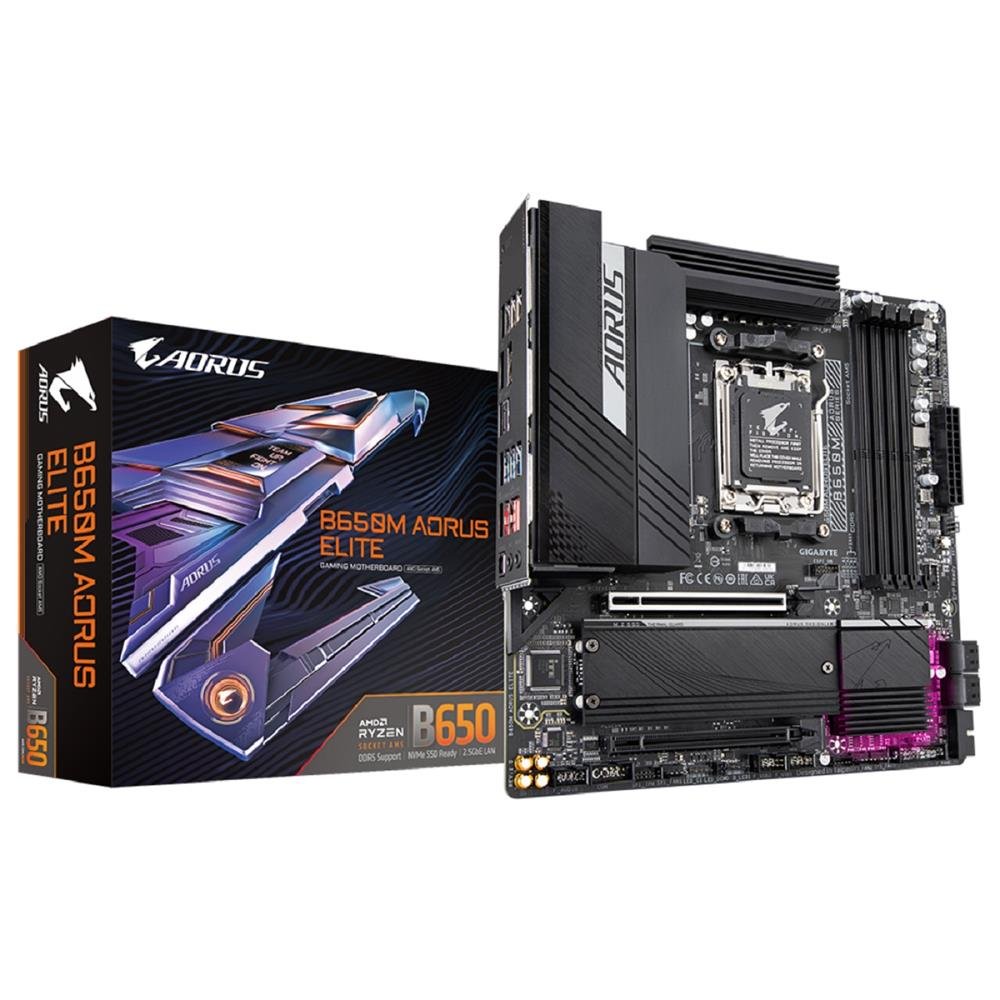 Placa Mãe Gigabyte B650M Aorus Elite, Chipset B650, AMD AM5, mATX, DDR5