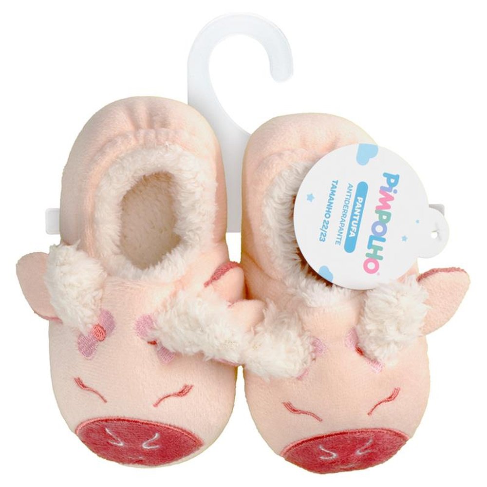 Kit Pantufa Kids Vaquinha Rosa Feminino Pimpolho Com 4 Pares - Numeração 20 A 27