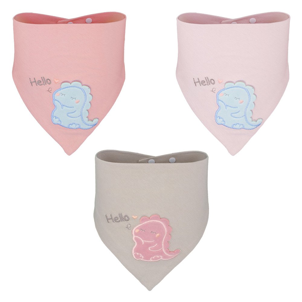Kit Babador Bandana Bichinho Dino Feminino Pimpolho Com 3 Unidades.