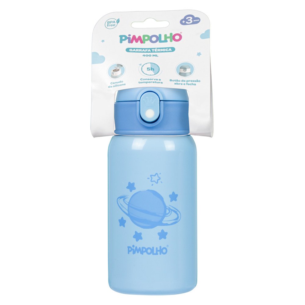 Kit Garrafa Térmica Inox 400Ml Com Canudo Masculino Pimpolho Com 1 Unidade.