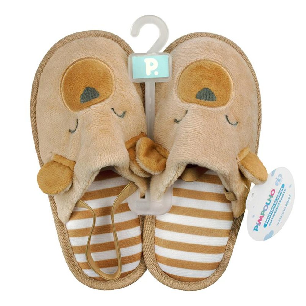 Kit Pantufa Slipper Kids Laranja Urso Masculina Pimpolho Com 4 Pares - Numeração 20 A 27