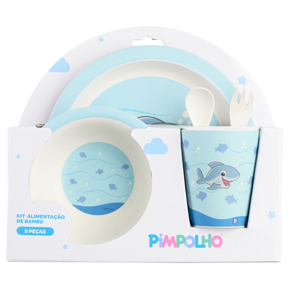 Kit Alimentação 5 Peças: Prato, Tigela, Copo, Garfo E Colher Masculino Pimpolho