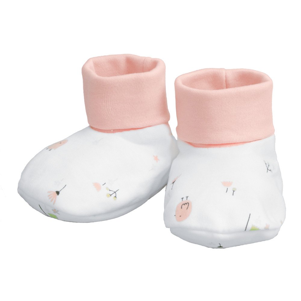 Kit Presente 5 Peças 0-6 Meses: Camiseta, Babador, Tapa Fraldas, Touca E Sapatinho Feminino Pimpolho Com 1 Unidade.