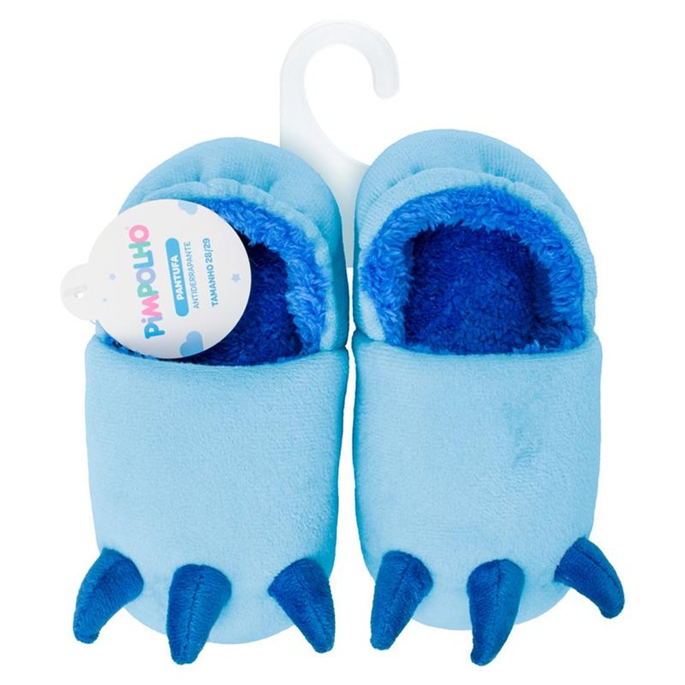 Kit Pantufa Play Azul Monstrinho Masculino Pimpolho Com 3 Pares - Numeração 28 A 33