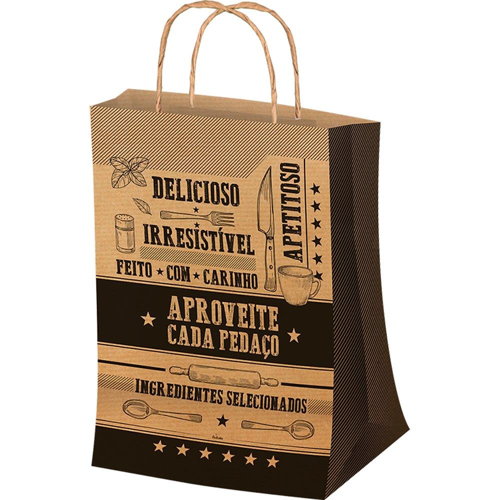 Sacola P Lisa Kraft - Embalagem com 50 unidades.