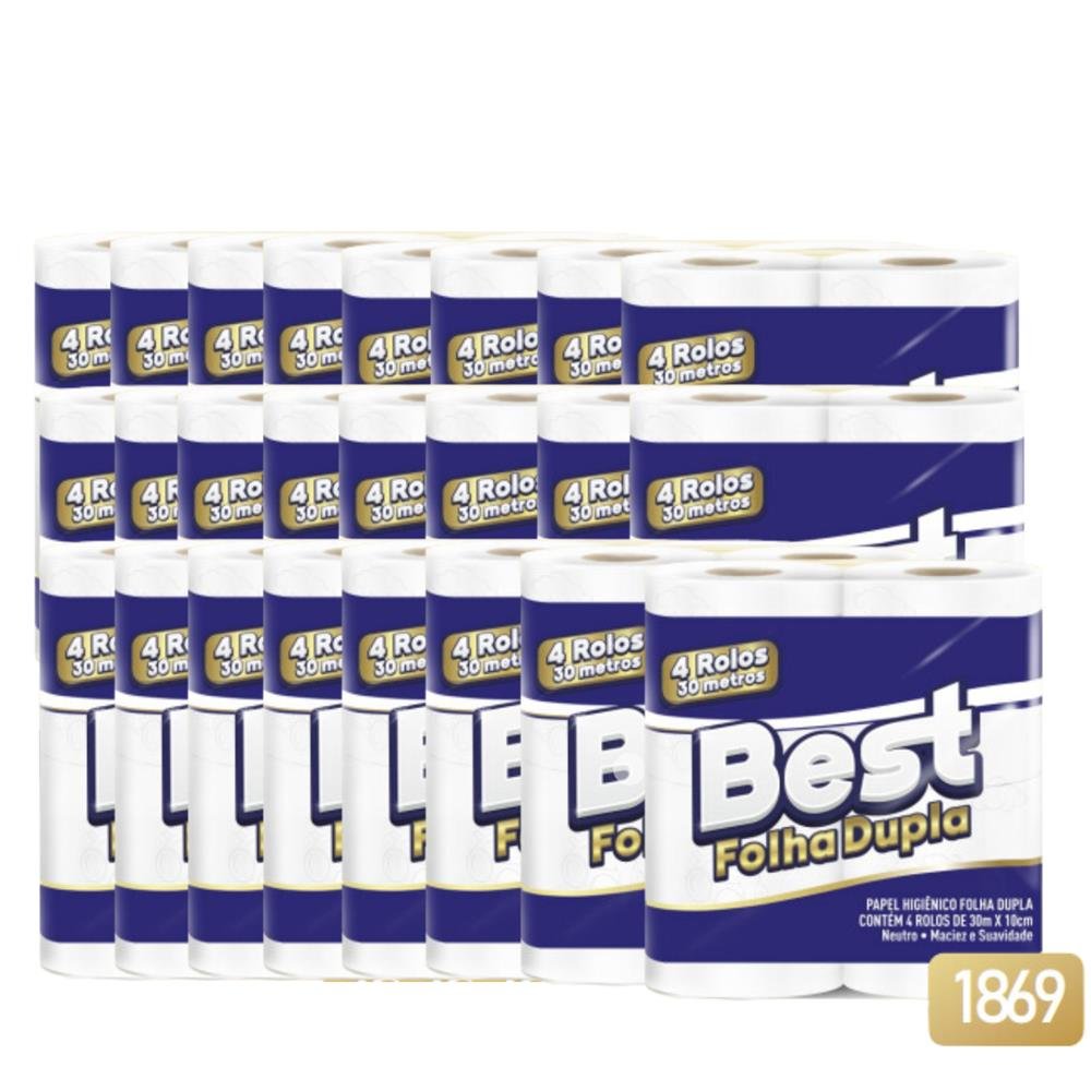 Papel Higiênico Best Folha Dupla 30 Metros - Fardo contém 24 Pacotes com 4 Rolos