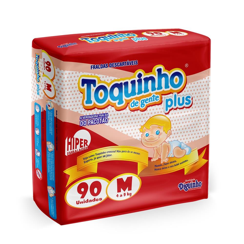 Fralda descartável toquinho plus M - 90 Unidades