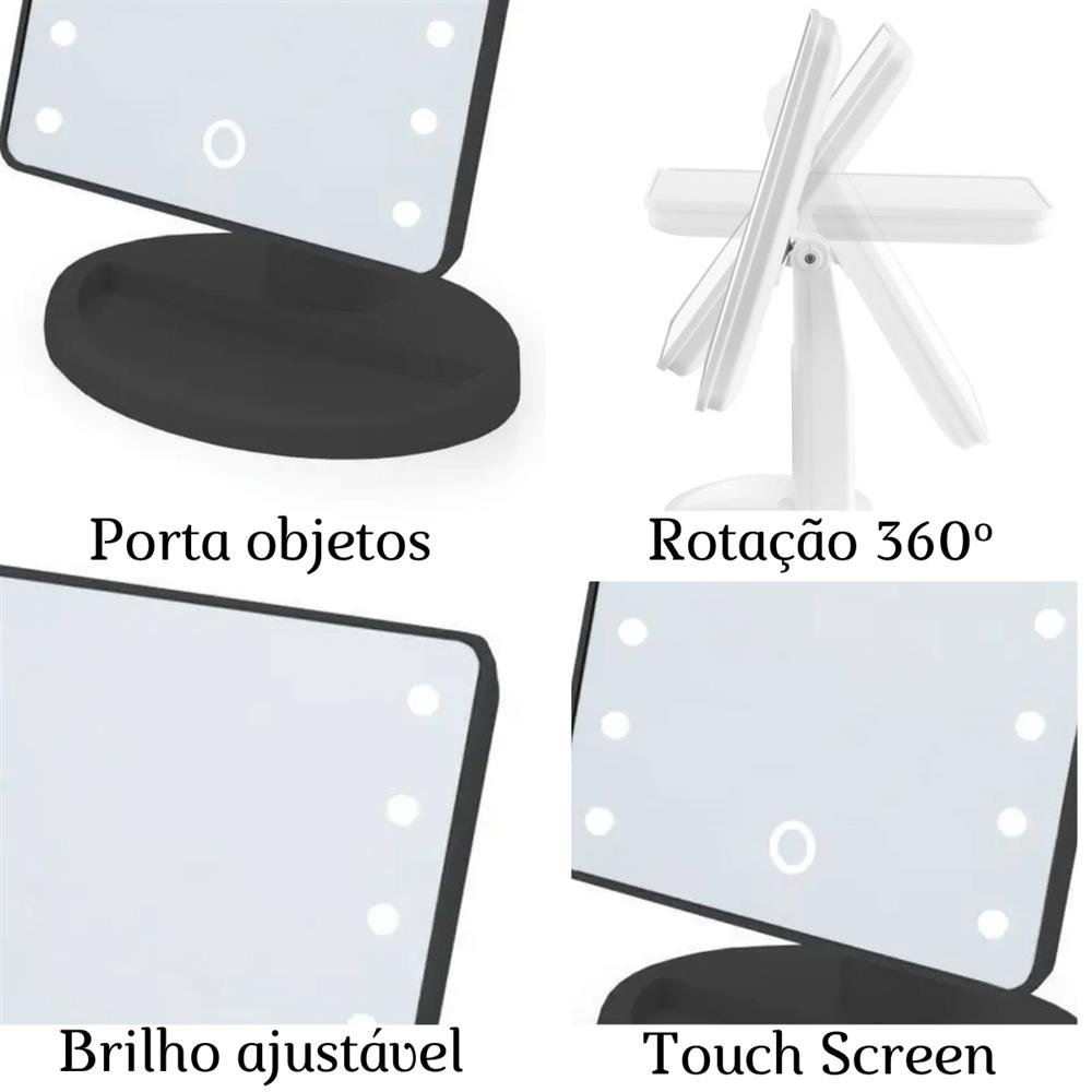 Espelho para Maquiagem Portátil Camarim Mesa Touch Led