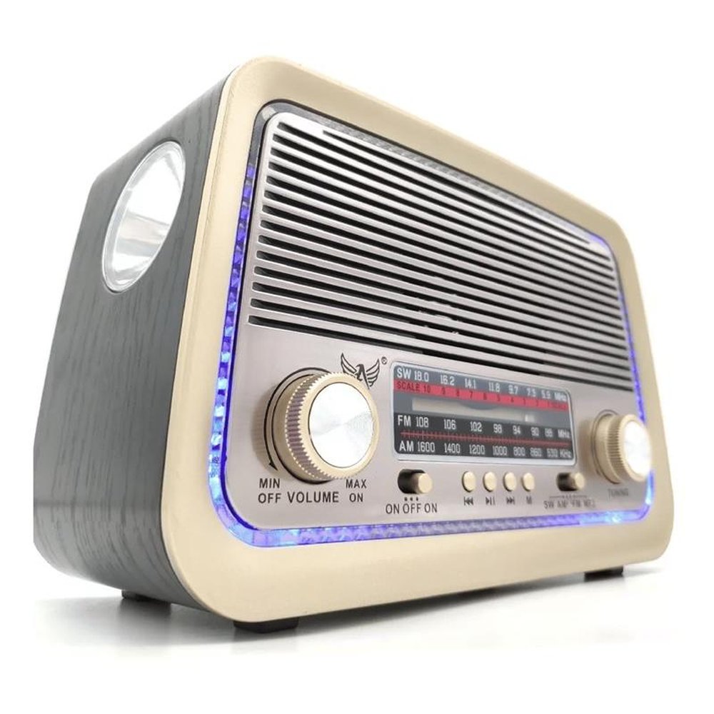 Rádio Retro Vintage Am Fm Sw Usb Bateria Recarregavel Auxiliar Sd Preto