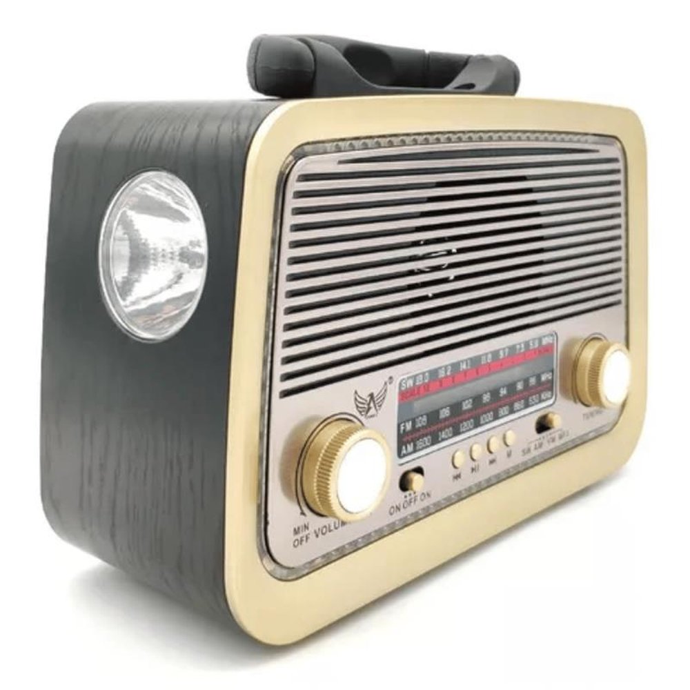 Rádio Retro Vintage Am Fm Sw Usb Bateria Recarregavel Auxiliar Sd Preto