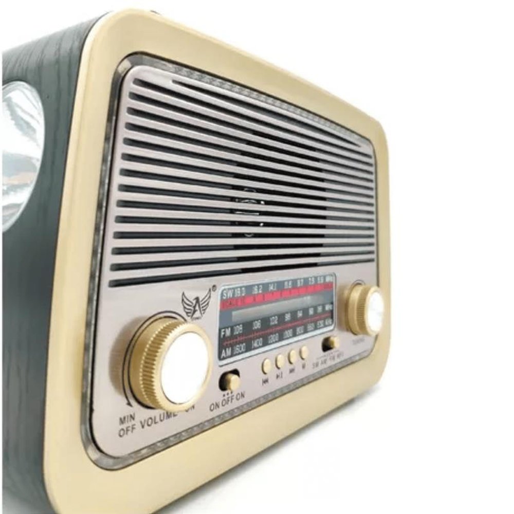 Rádio Retro Vintage Am Fm Sw Usb Bateria Recarregavel Auxiliar Sd Preto