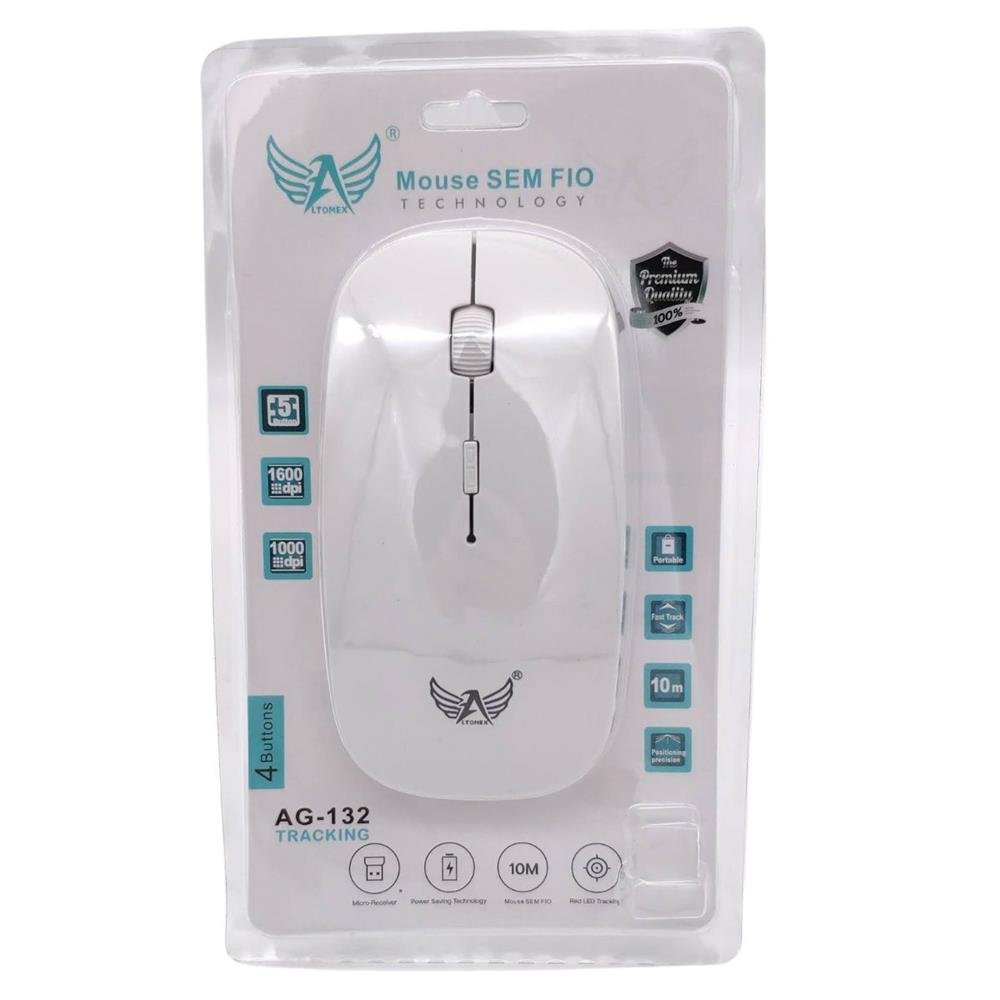 Mouse Sem Fio Slim Optico 3 Botões Adaptador Wireless Scroll Branco