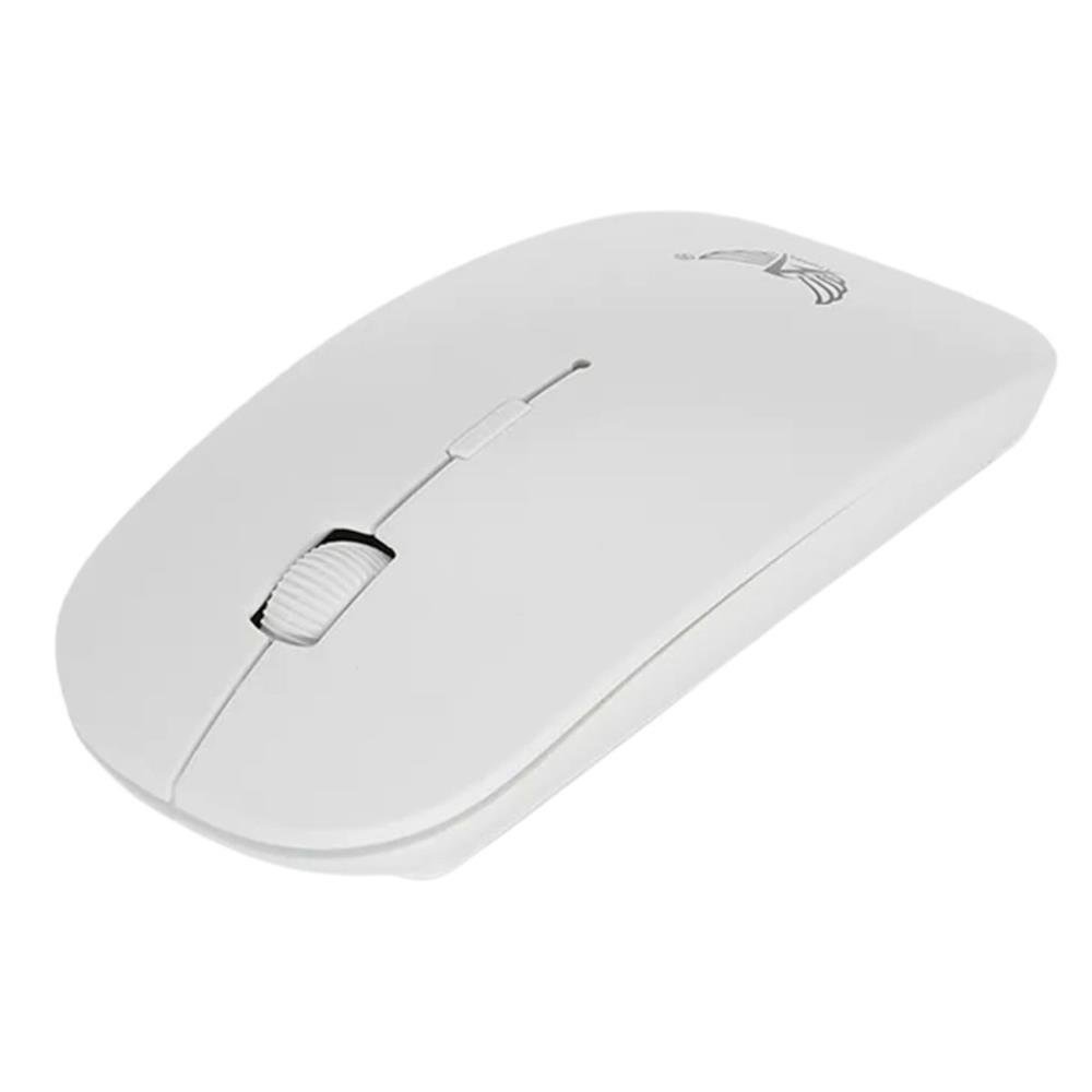 Mouse Sem Fio Slim Optico 3 Botões Adaptador Wireless Scroll Branco