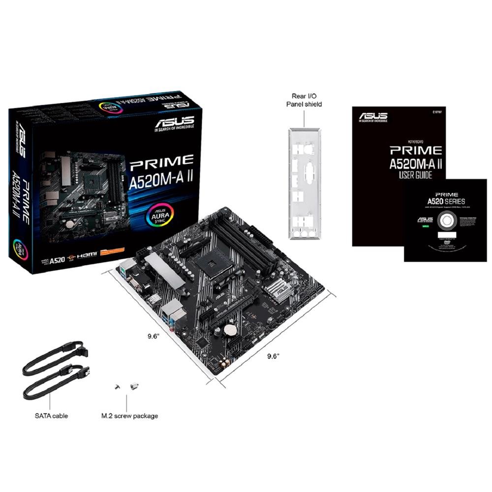 PLACA MÃE ASUS PRIME A520M-A II, CHIPSET A520, AMD AM4, MATX, 4xDDR4
