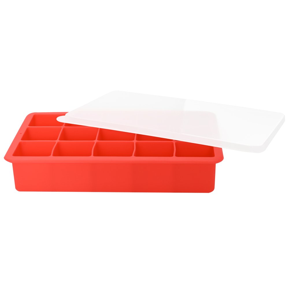 Forma de Gelo Com Tampa Feita de Silicone e Polipropileno na Cor Vermelha Produz 15 Cubos de Gelo Mimo Style