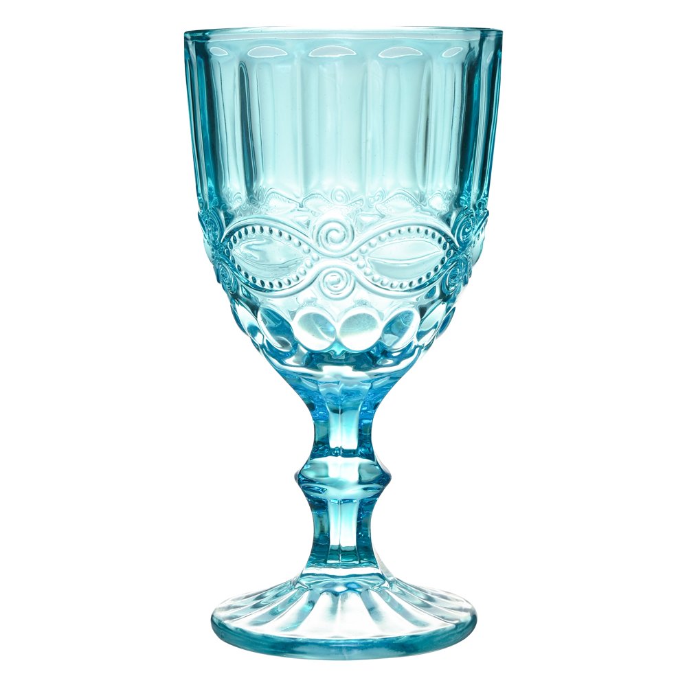 Jogo de 6 Taças de Vidro Azul Tiffany com Capacidade de 320ml com Alto Relevo Mimo Style