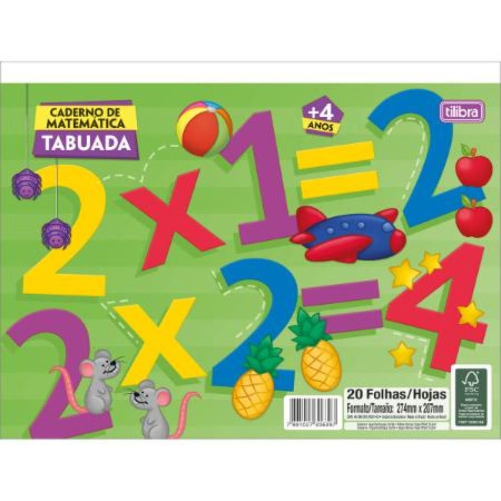Cartilha Atividades de Matemática Tabuada 20 Folhas Tilibra Pacote Com 5