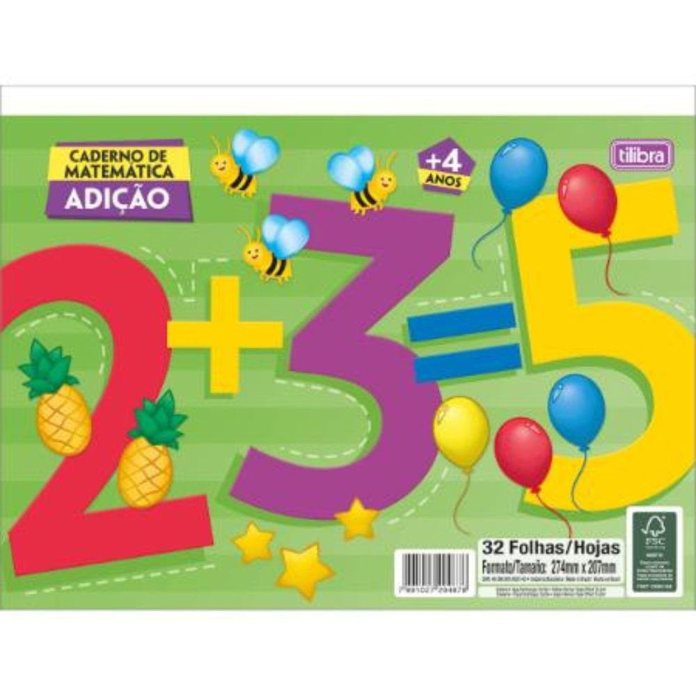 Cartilha Atividades de Matemática Adição 32 Folhas Tilibra Pacote Com 5
