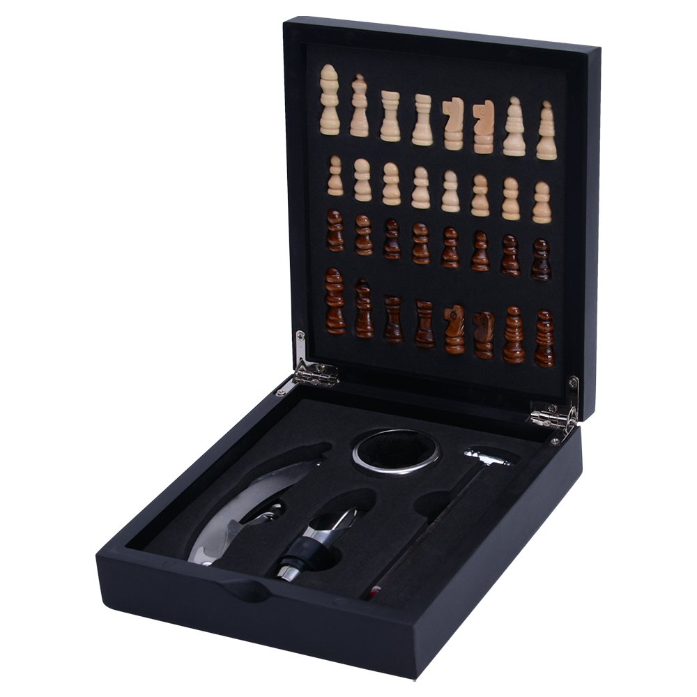 Jogo Para Vinho Com 4 Peças E Estojo De Madeira Inox Mimo Style