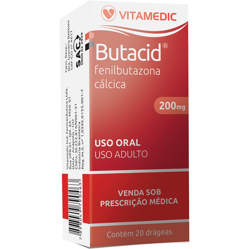 Butacid 200Mg Caixa 20 Drageas - VITAMEDIC