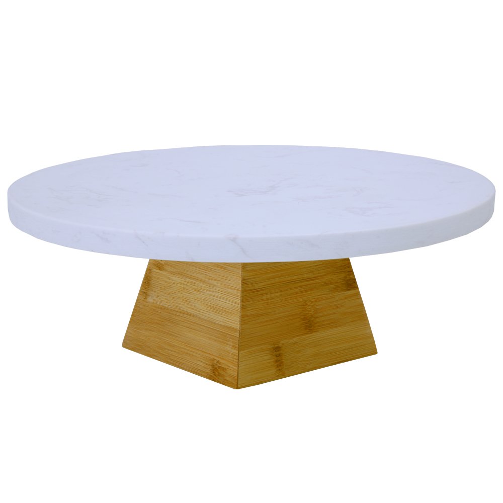 Prato Com Pé Bambu Mármore 30cm Mimo Style